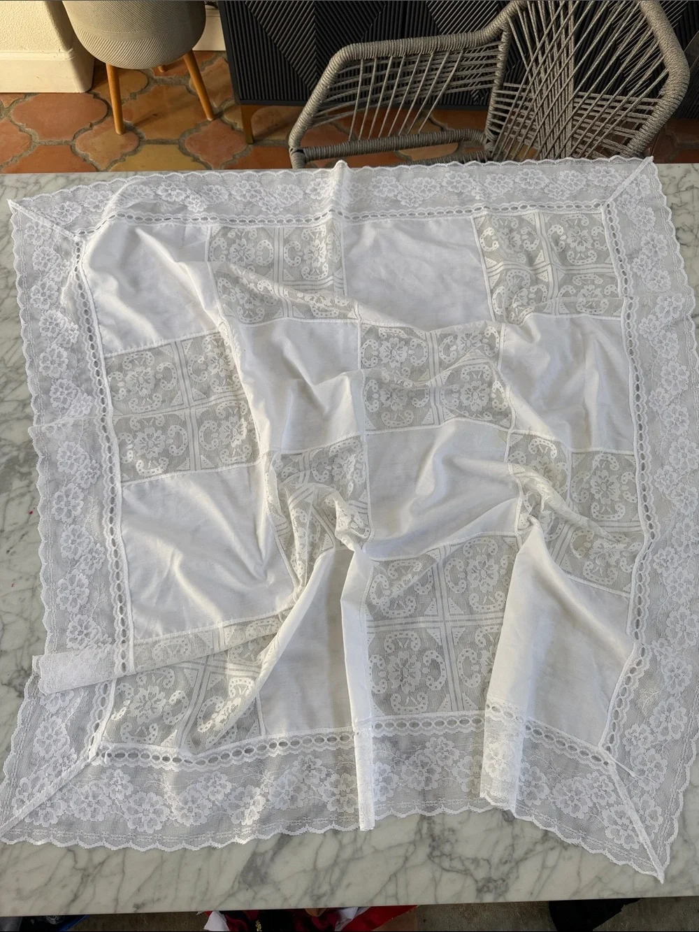 White Lace Patchwork Tablecloth - Home Dining 41x41”